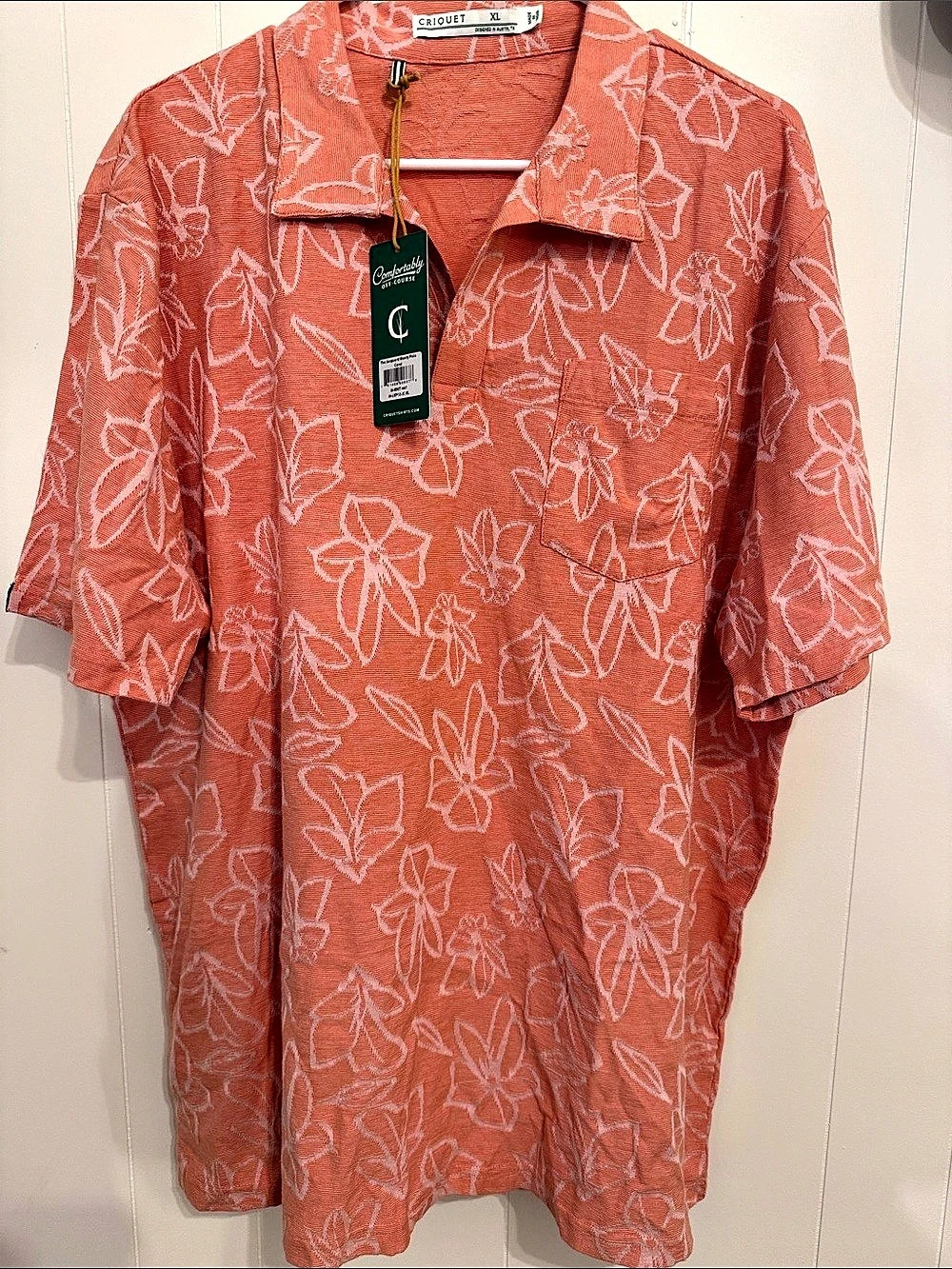 Criquet Knit Monty Jacquard Floral Shirt in Coral Size XL NWT
